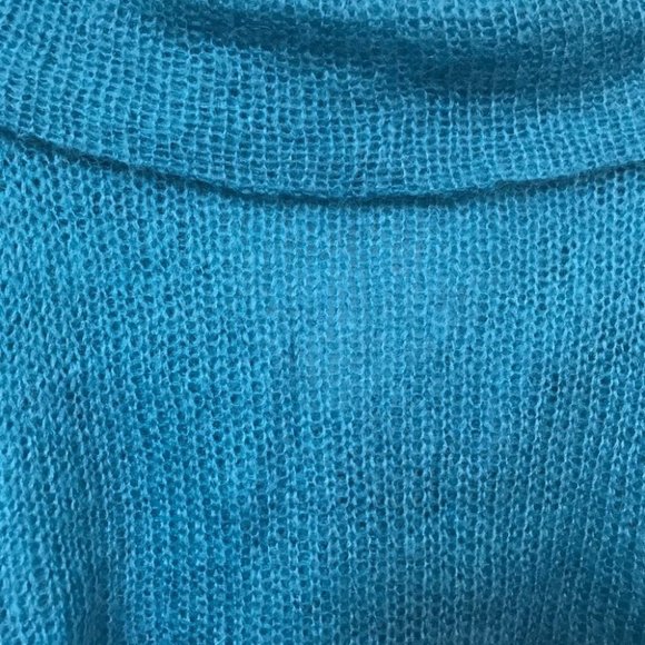 United Colors Of Benetton Blue Mohair Blend Open Knit Twist Front Crop Sweater - Picture 5 of 5